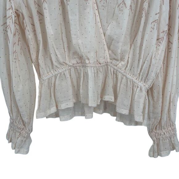 Free People Snowy Sand Metallic Crossover Front Long Sleeve Blouse Cream Size XS - Picture 6 of 11